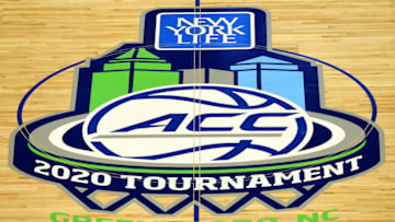 GREENSBORO, NORTH CAROLINA - MARCH 12: A general view of center court prior to the quarterfinals round of the 2020 Men's ACC Basketball Tournament at Greensboro Coliseum on March 12, 2020 in Greensboro, North Carolina. The remainder of the tournament will be played with only essential tournament personnel, limited school administrators and student-athlete guests, broadcast television and credentialed media members in attendance due to concerns over the possible spread of the Coronavirus (COVID-19). (Photo by Jared C. Tilton/Getty Images)
