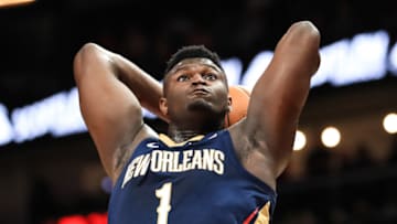 ATLANTA, GA - OCTOBER 7: Zion Williamson #1 of the New Orleans Pelicans dunks the ball against the Atlanta Hawks during the firs quarter at State Farm Arena on October 7, 2019 in Atlanta, Georgia. NOTE TO USER: User expressly acknowledges and agrees that, by downloading and or using this photograph, User is consenting to the terms and conditions of the Getty Images License Agreement. (Photo by Carmen Mandato/Getty Images)