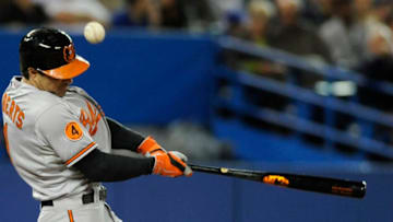TORONTO, CANADA - SEPTEMBER 15: Brian Roberts #1 of the Baltimore Orioles bats during MLB game action against the Toronto Blue Jays September 15, 2013 at Rogers Centre in Toronto, Ontario, Canada. (Photo by Brad White/Getty Images)
