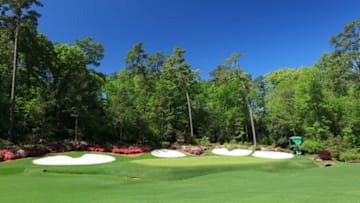 AUGUSTA, GEORGIA - APRIL 09: (NOTE: A POLARIZING FILTER WAS USED TO CAPTURE THIS IMAGE.) A general view of the 13th hole is seen during a practice round prior to the Masters at Augusta National Golf Club on April 09, 2019 in Augusta, Georgia. (Photo by David Cannon/Getty Images)