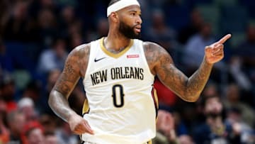 NEW ORLEANS, LA - JANUARY 22: DeMarcus Cousins #0 of the New Orleans Pelicans reacts after scoring against the Chicago Bulls during a NBA game at the Smoothie King Center on January 22, 2018 in New Orleans, Louisiana. NOTE TO USER: User expressly acknowledges and agrees that, by downloading and or using this photograph, User is consenting to the terms and conditions of the Getty Images License Agreement. (Photo by Sean Gardner/Getty Images)