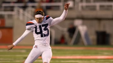 Oct 12, 2018; Salt Lake City, UT, USA; Arizona Wildcats place kicker Lucas Havrisik (43) warms up prior to the game against the Utah Utes at Rice-Eccles Stadium. Mandatory Credit: Russ Isabella-USA TODAY Sports