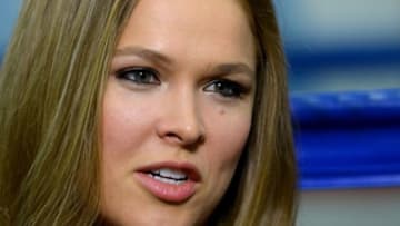 Feb 18, 2015; Glendale, CA, USA; Ronda Rousey talks about her upcoming championship fight during media day for UFC 184 at Glendale Fighting Club. Mandatory Credit: Jayne Kamin-Oncea-USA TODAY Sports