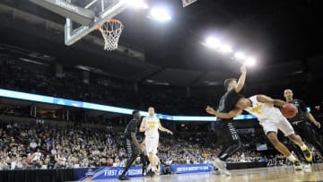 March 18, 2016; Spokane , WA, USA; California Golden Bears forward Ivan Rabb (1) moves to the basket against Hawaii Rainbow Warriors during the first half of the first round of the 2016 NCAA Tournament at Spokane Veterans Memorial Arena. Mandatory Credit: James Snook-USA TODAY Sports