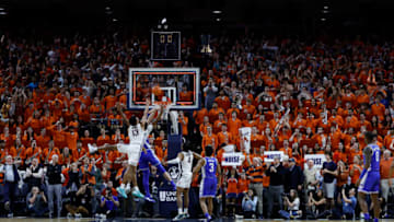Duke basketball Kyle Filipowski drives against Virginia (Geoff Burke-USA TODAY Sports)