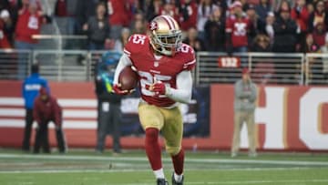 January 3, 2016; Santa Clara, CA, USA; San Francisco 49ers strong safety Jimmie Ward (25) runs the football during the fourth quarter against the St. Louis Rams at Levi