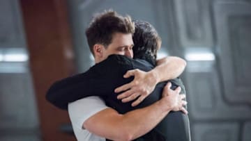 Legends of Tomorrow -- "Romeo V. Juliet: Dawn of Justness" -- Image Number: LGN507a_0247b.jpg -- Pictured (L-R): Nick Zano as Nate Heywood/Steel and Brandon Routh as Ray Palmer/Atom -- Photo: Dean Buscher/The CW -- © 2020 The CW Network, LLC. All Rights Reserved.