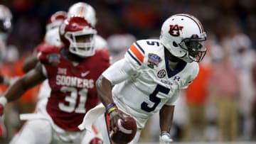 NEW ORLEANS, LA - JANUARY 02: John Franklin III #5 of the Auburn Tigers scrambles with the ball against the Oklahoma Sooners during the Allstate Sugar Bowl at the Mercedes-Benz Superdome on January 2, 2017 in New Orleans, Louisiana. (Photo by Sean Gardner/Getty Images)