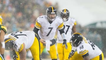 Dec 22, 2013; Green Bay, WI, USA; Pittsburgh Steelers quarterback Ben Roethlisberger (7) during the game against the Green Bay Packers at Lambeau Field. Pittsburgh won 38-31. Mandatory Credit: Jeff Hanisch-USA TODAY Sports