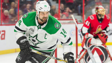 OTTAWA, ON - MARCH 16: Dallas Stars Left Wing Jamie Benn (14) skates during the third period of the NHL game between the Ottawa Senators and the Dallas Stars on March 16, 2018 at the Canadian Tire Centre in Ottawa, Ontario, Canada. (Photo by Steven Kingsman/Icon Sportswire via Getty Images)