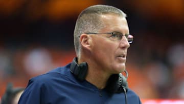 SYRACUSE, NY - SEPTEMBER 22: Head coach Randy Edsall of the Connecticut Huskies looks on against the Syracuse Orange during the third quarter at the Carrier Dome on September 22, 2018 in Syracuse, New York. Syracuse defeated Connecticut 51-21. (Photo by Rich Barnes/Getty Images)