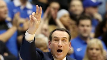 CHAPEL HILL, NORTH CAROLINA - MARCH 09: Head coach Mike Krzyzewski of the Duke Blue Devils reacts during their game against the North Carolina Tar Heels at Dean Smith Center on March 09, 2019 in Chapel Hill, North Carolina. (Photo by Streeter Lecka/Getty Images)