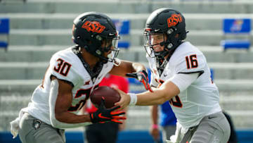 Shane Illingworth, Chuba Hubbard, Oklahoma State Cowboys. (Mandatory Credit: Jay Biggerstaff-USA TODAY Sports)