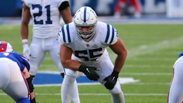ORCHARD PARK, NY - JANUARY 09: Jared Veldheer #65 of the Indianapolis Colts against the Buffalo Bills at Bills Stadium on January 9, 2021 in Orchard Park, New York. (Photo by Timothy T Ludwig/Getty Images)