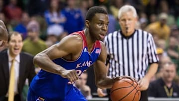Feb 4, 2014; Waco, TX, USA; Kansas Jayhawks guard Andrew Wiggins (22) during the game against the Baylor Bears at the Ferrell Center. The Jayhawks defeated the Bears 69-52. Mandatory Credit: Jerome Miron-USA TODAY Sports