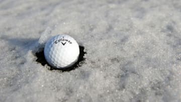 MARANA, AZ - FEBRUARY 21: A detail of a Callaway golf ball is seen on the course as the start of the continuation of round one was delayed due to snow during the World Golf Championships - Accenture Match Play at the Golf Club at Dove Mountain on February 21, 2013 in Marana, Arizona. Round one play was suspended on February 20 due to inclimate weather and is scheduled to be continued today. (Photo by Stuart Franklin/Getty Images)
