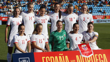 Norway's players pose prior to the women's international friendly football match between Spain and Norway at the Can Misses stadium in Ibiza on April 6, 2023. (Photo by JAIME REINA/AFP via Getty Images)