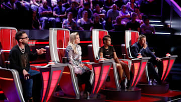 THE VOICE -- "Knockout Rounds" Episode 1513 -- Pictured: (l-r) Adam Levine, Kelly Clarkson, Jennifer Hudson, Blake Shelton -- (Photo by: Trae Patton/NBC)
