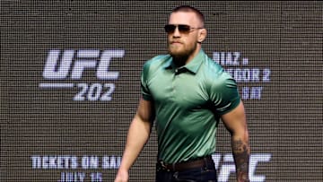 LAS VEGAS, NV - JULY 07: Conor McGregor walks to the stage for the UFC 202 press conference at the T-Mobile Arena on July 7, 2016 in Las Vegas, Nevada. (Photo by Ed Mulholland/Zuffa LLC/Zuffa LLC via Getty Images)