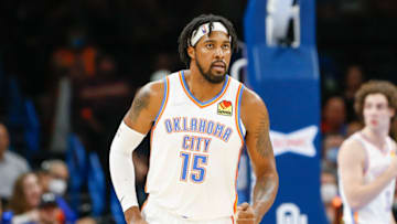OKC Thunder center Derrick Favors (15) runs down the court against the Spurs : Alonzo Adams-USA TODAY Sports
