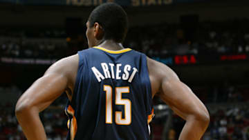 MIAMI - NOVEMBER 3: Ron Artest #15 of the Indiana Pacers is seen on court against the Miami Heat November 3, 2005 at American Airlines Arena in Miami, Florida. The Pacers won 105-102. NOTE TO USER: User expressly acknowledges and agrees that, by downloading and/or using this Photograph, user is consenting to the terms and conditions of the Getty Images License Agreement. Mandatory Copyright Notice: Copyright 2005 NBAE (Photo by Victor Baldizon/NBAE via Getty Images)
