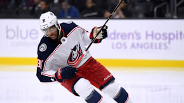 LOS ANGELES, CA - NOVEMBER 03: Anthony Duclair #91 of the Columbus Blue Jackets forechecks during the game against the Los Angeles Kings at Staples Center on November 3, 2018 in Los Angeles, California. (Photo by Harry How/Getty Images)
