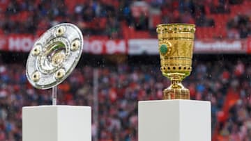 MUNICH, GERMANY - MAY 04: Championship shield and DFB Cup are seen prior to the Bundesliga match between FC Bayern Muenchen and Hannover 96 at Allianz Arena on May 4, 2019 in Munich, Germany. (Photo by TF-Images/Getty Images)