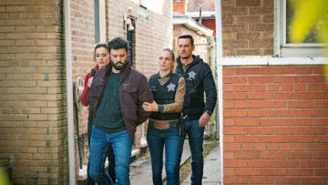 CHICAGO P.D. -- "White Knuckle" Episode 802 -- Pictured: (l-r) Marina Squerciati as Kim Burgess, Tracy Spiridakos as Hailey Upton, Jesse Lee Soffer as Jay Halstead -- (Photo by: Matt Dinerstein/NBC)