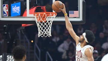 Feb 26, 2023; Cleveland, Ohio, USA; Cleveland Cavaliers center Jarrett Allen (31) dunks in the first quarter against the Toronto Raptors at Rocket Mortgage FieldHouse. Mandatory Credit: David Richard-USA TODAY Sports