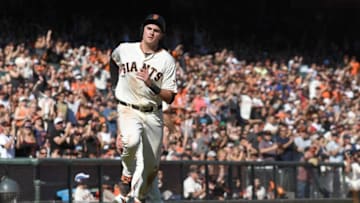 SAN FRANCISCO, CA - SEPTEMBER 30: Ryder Jones #63 of the San Francisco Giants scores against the San Diego Padres in the bottom of the seventh inning at AT&T Park on September 30, 2017 in San Francisco, California. (Photo by Thearon W. Henderson/Getty Images)