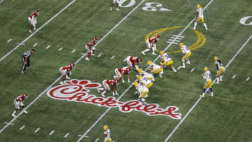 ATLANTA, GEORGIA - DECEMBER 28: General overhead view during the College Football Playoff Semifinal at the Chick-fil-A Peach Bowl between the Oklahoma Sooners and the LSU Tigers at Mercedes-Benz Stadium on December 28, 2019 in Atlanta, Georgia. (Photo by Mike Zarrilli/Getty Images)