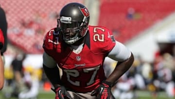 November 25, 2012; Tampa, FL, USA; Tampa Bay Buccaneers running back LeGarrette Blount (27) works out prior to the game against the Atlanta Falcons at Raymond James Stadium. Mandatory Credit: Kim Klement-USA TODAY Sports