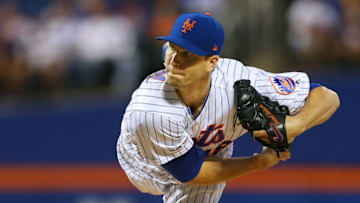 NEW YORK, NY - AUGUST 29: Jacob deGrom #48 of the New York Mets in action against the Chicago Cubs during a game at Citi Field on August 29, 2019 in New York City. (Photo by Rich Schultz/Getty Images)