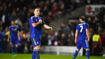 MILTON KEYNES, ENGLAND - JANUARY 31: John Terry of Chelsea celebrates victory after the Emirates FA Cup Fourth Round match between Milton Keynes Dons and Chelsea at Stadium mk on January 31, 2016 in Milton Keynes, England. (Photo by Mike Hewitt/Getty Images)