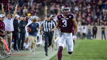 COLLEGE STATION, TX - NOVEMBER 24: Texas A&M Aggies wide receiver Christian Kirk (3) finds open field down the sideline for a second half touchdown during the NCAA football game between the LSU Tigers and Texas A&M Aggies on November 24, 2016 at Kyle Field in College Station , TX (Photo by Ken Murray/Icon Sportswire via Getty Images)