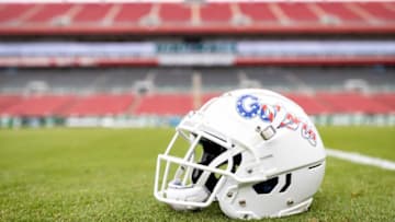 A custom Florida Gators helmet with an American flag before the game between the Florida Gators and the South Florida Bulls at Raymond James Stadium in Tampa, FL on Saturday, September 11, 2021.UFvs.USF-PreGAme22