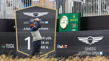 NORTH BERWICK, SCOTLAND - JULY 06: Padraig Harrington of Ireland tees off during a practice round prior to the Genesis Scottish Open at The Renaissance Club on July 06, 2022 in North Berwick, Scotland. (Photo by Andrew Redington/Getty Images)
