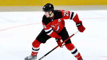 Damon Severson #28 of the New Jersey Devils. (Photo by Elsa/Getty Images)