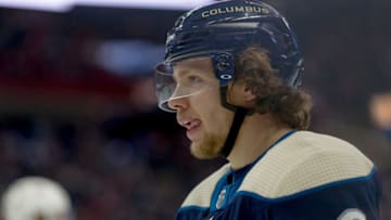 COLUMBUS, OH - JANUARY 29: Columbus Blue Jackets left wing Artemi Panarin (9) skates the ice during a timeout in a game between the Columbus Blue Jackets and the Buffalo Sabres on January 29, 2019 at Nationwide Arena in Columbus, OH. (Photo by Adam Lacy/Icon Sportswire via Getty Images)