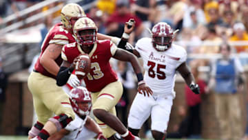 CHESTNUT HILL, MA - SEPTEMBER 29: Anthony Brown #13 of the Boston College Eagles runs with the ball during the second half of the game between the Boston College Eagles and the Temple Owls at Alumni Stadium on September 29, 2018 in Chestnut Hill, Massachusetts. (Photo by Maddie Meyer/Getty Images)