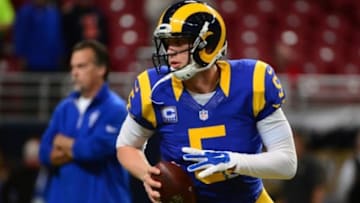 Dec 6, 2015; St. Louis, MO, USA; St. Louis Rams quarterback Nick Foles (5) warms up before a game against the Arizona Cardinals at the Edward Jones Dome. Mandatory Credit: Jeff Curry-USA TODAY Sports