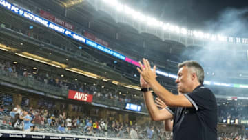 BRONX, NY - JULY 14: Head Coach Domenec Torrent of New York City claps to the fans after the Major League Soccer match between New York City FC and Columbus Crew at Yankee Stadium on July 14, 2018 in the Bronx borough of New York. New York City FC won the match with a score of 2 to 0. (Photo by Ira L. Black/Corbis via Getty Images)