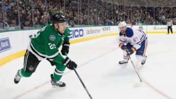 Jan 21, 2016; Dallas, TX, USA; Dallas Stars center Colton Sceviour (22) skates against the Edmonton Oilers during the game at the American Airlines Center. The Stars defeat the Oilers 3-2. Mandatory Credit: Jerome Miron-USA TODAY Sports