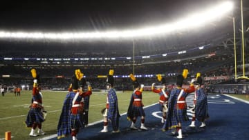 NEW YORK, NY - NOVEMBER 17: Notre Dame cheerleaders celebrate after a win over Syracuse during their game at Yankee Stadium on November 17, 2018 in New York, New York. (Photo by Jeff Zelevansky/Getty Images)