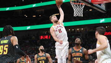 Jan 4, 2020; Atlanta, Georgia, USA; Indiana Pacers forward Domantas Sabonis (11) dunks in the first half against the Atlanta Hawks at State Farm Arena. Mandatory Credit: Jason Getz-USA TODAY Sports