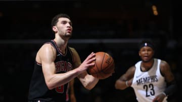 MEMPHIS, TN - MARCH 15: Zach LaVine #8 of the Chicago Bulls shoots a free throw during the game against the Memphis Grizzlies on March 15, 2018 at FedExForum in Memphis, Tennessee. NOTE TO USER: User expressly acknowledges and agrees that, by downloading and or using this photograph, User is consenting to the terms and conditions of the Getty Images License Agreement. Mandatory Copyright Notice: Copyright 2018 NBAE (Photo by Joe Murphy/NBAE via Getty Images)