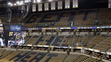 Mar 26, 2014; Indianapolis, IN, USA; A general view of a message in the seats spelling out "beat the heat" before the game between the Indiana Pacers and Miami Heat at Bankers Life Fieldhouse. Mandatory Credit: Pat Lovell-USA TODAY Sports