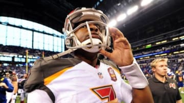 Nov 29, 2015; Indianapolis, IN, USA; Tampa Bay Buccaneers quarterback Jameis Winston (3) leaves the filed after their game at Lucas Oil Stadium. The Indianapolis Colts won over the Tampa Bay Buccaneers, 25-12. Mandatory Credit: Thomas J. Russo-USA TODAY Sports