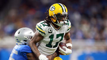 NFL power Rankings: Davante Adams #17 of the Green Bay Packers carries the ball after a reception during the first half against the Detroit Lions at Ford Field on January 09, 2022 in Detroit, Michigan. (Photo by Rey Del Rio/Getty Images)