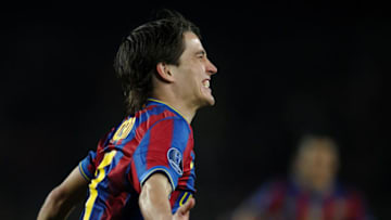 BARCELONA, SPAIN - MARCH 17: Bojan Krkic of FC Barcelona celebrates scoring his sides fourth goal shortly after coming on as a subsitute during the UEFA Champions League round of sixteen second leg match between FC Barcelona and VfB Stuttgart at the Camp Nou stadium on March 17, 2010 in Barcelona, Spain. Barceloina won the match 4-0. (Photo by Jasper Juinen/Getty Images)